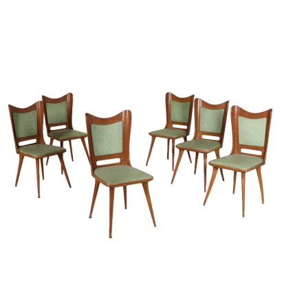 Set of Chairs Beech Poplar Skai Brass Vintage Italy 1950s