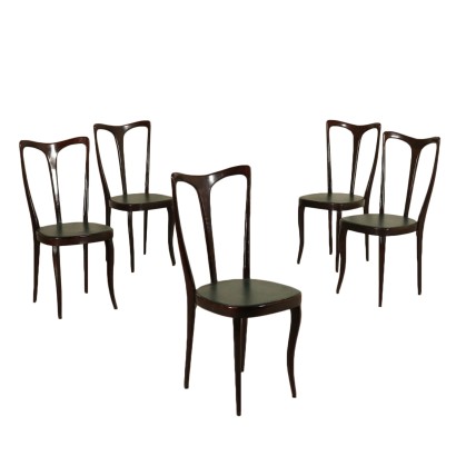 Suite de cinq Chaises Placage de Hêtre teint Skai Italie Années 50-60