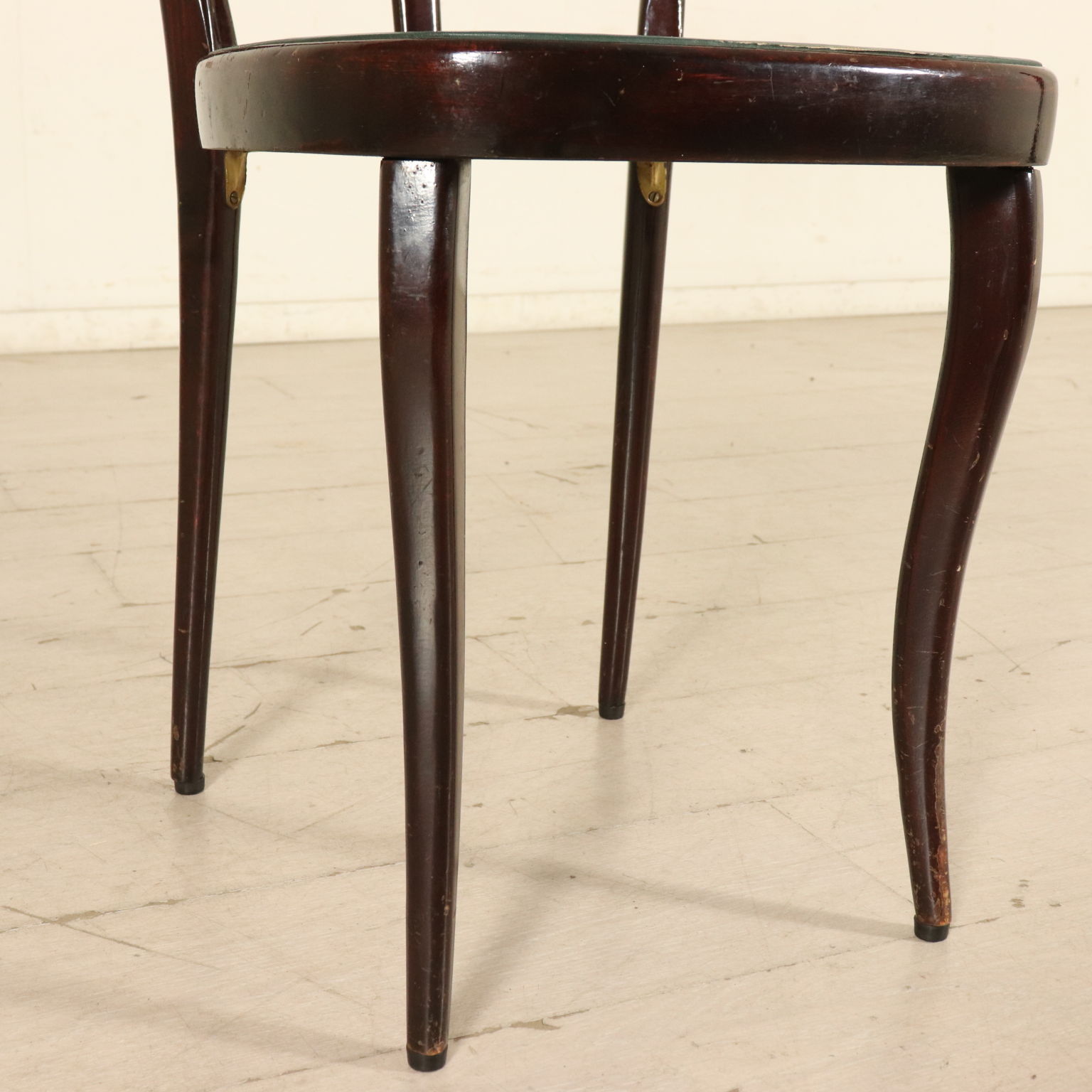 Set Of Chairs Solid Beech Skai Vintage Italy 1950s 1960s