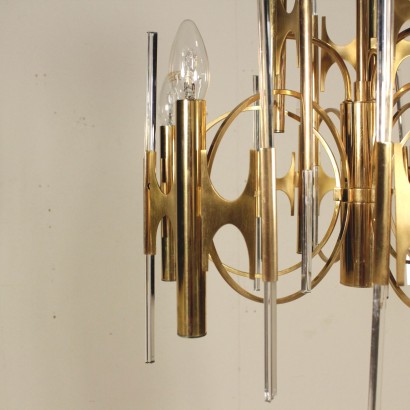 Ceiling Lamp Brass Glass Vintage Italy 1960s
