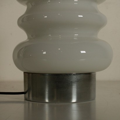 Table Lamp Chromed Metal Milk Glass Vintage Italy 1960s-1970s