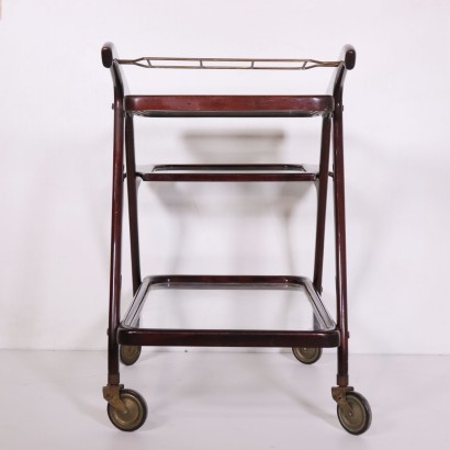 Service Cart Stained Beech Brass Glass Vintage Italy 1950s