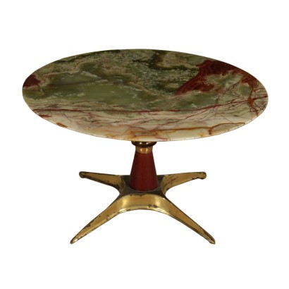 Petite Table Bois Laiton Onyx Vintage Italie Années 60