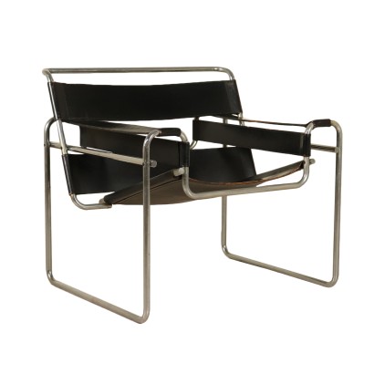 Fauteuil Marcel Breur Métal chromé Cuir Vintage Italie Années 60-70