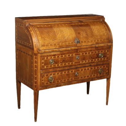 Revival Chest of Drawers with Drop Leaf Maple Walnut Italy Early 1900s