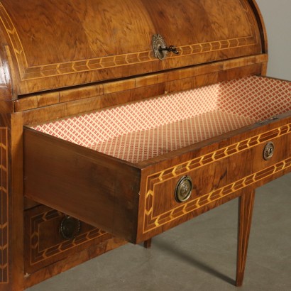 Revival Chest of Drawers with Drop Leaf Maple Walnut Italy Early 1900s