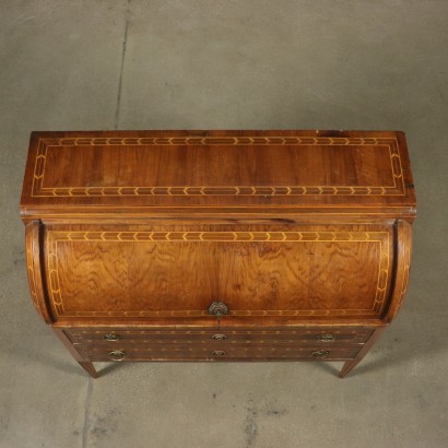 Revival Chest of Drawers with Drop Leaf Maple Walnut Italy Early 1900s