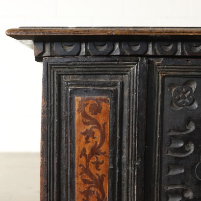 Carved Inlaid Storage Bench Maple Walnut Italy Late 1600s