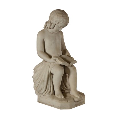 Marble Sculpture Preying Young Boy Italy Early 1900s