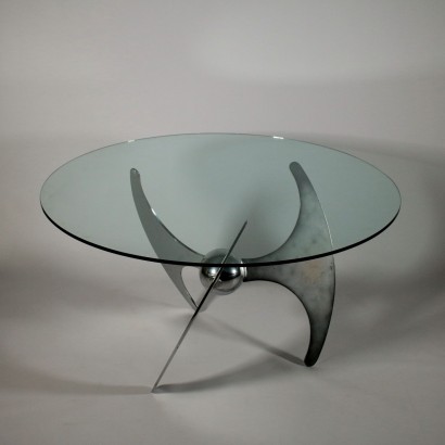 Table by Luciano Campanini Chromed Metal Glass Vintage Italy 1970s