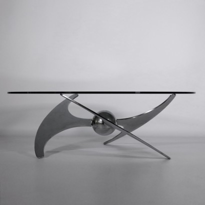 Table Luciano Campanini Métal chromé Verre Cama Italie Années 70