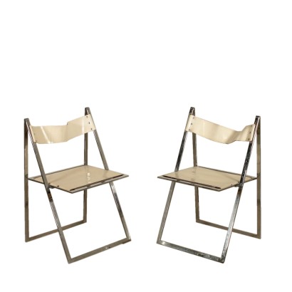 Pair of Folding Chairs for Elios Colle D'Elsa Vintage Italy 1970s