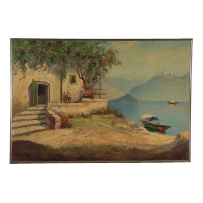 Landscape by Italo Giordani Como Lake Early 20th Century