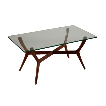 Coffee Table Beech Glass Top Vintage Italy 1950s