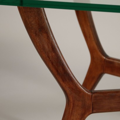Petite Table Hêtre teint Verre Vintage Italie Années 50