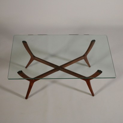 Coffee Table Beech Glass Top Vintage Italy 1950s