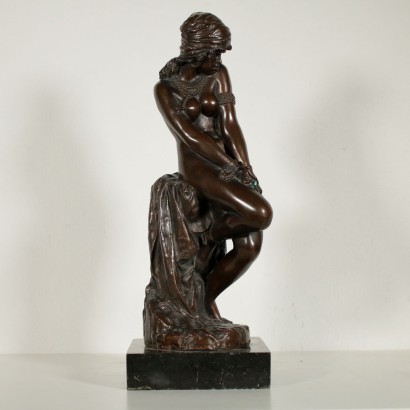 Chained Slave Bronze Sculpture Black Marble Italy Mid 20th Century