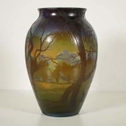 Galle Vase with Landscape France 20th Century