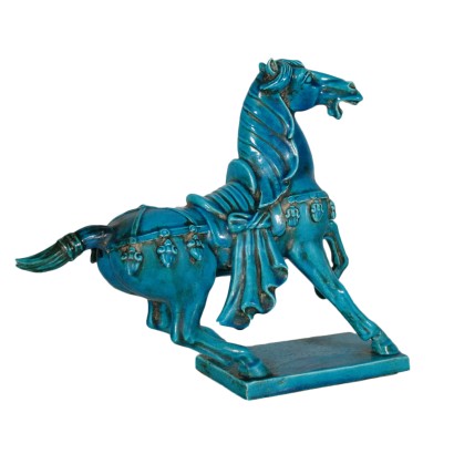 Ceramic Blue Horse Manufactured in France Second Half of 1900s