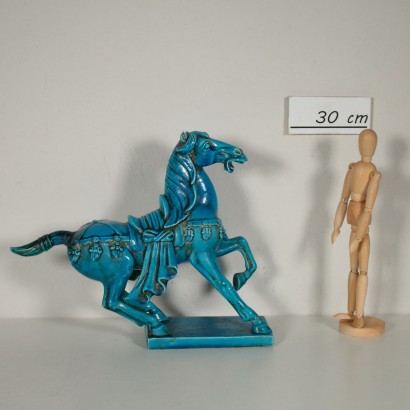 Ceramic Blue Horse Manufactured in France Second Half of 1900s