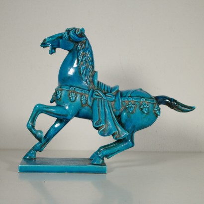 Ceramic Blue Horse Manufactured in France Second Half of 1900s