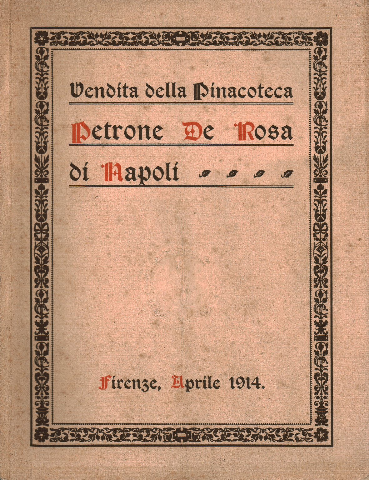 Vendita della Pinacoteca Petrone De Rosa di Napoli, s.a.