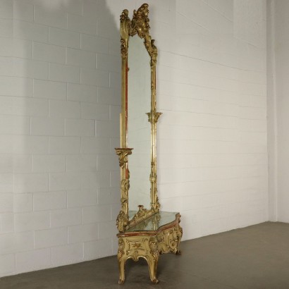 Revival Wall Mirror Gilded Lacquered Wood Italy First Half of 1900s