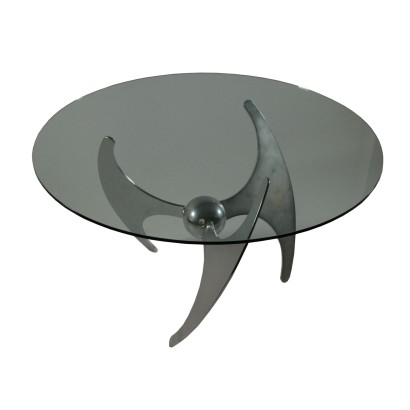 Table by Luciano Campanini Chromed Metal Glass Vintage Italy 1970s