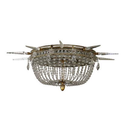 Revival Ceiling Light Crystal Brass Italy Early 20th Century