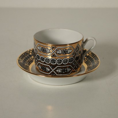 Huit tasses à thé Porcelaine Or pur Piero Fornasetti Italie Années 60