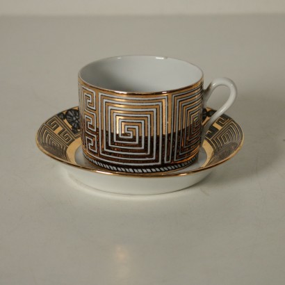 8 Porcelain Teacups by Piero Fornasetti Italy Milan 1960s