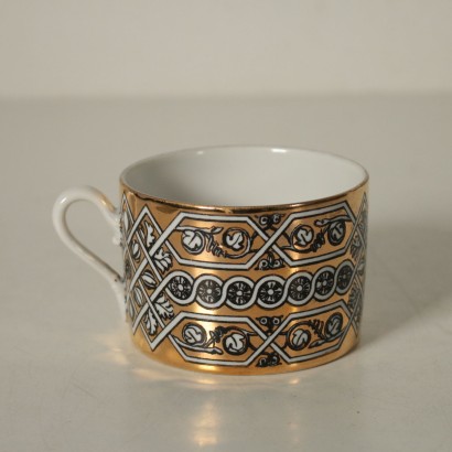 8 Porcelain Teacups by Piero Fornasetti Italy Milan 1960s