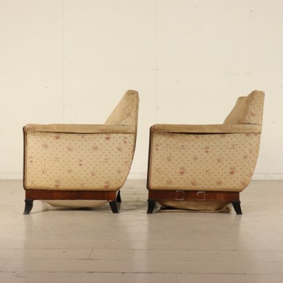 Pair of Walnut Decò Armchairs Italy Early 20th Century