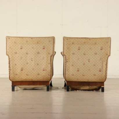 Pair of Walnut Decò Armchairs Italy Early 20th Century