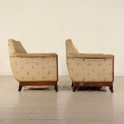 Pair of Walnut Decò Armchairs Italy Early 20th Century