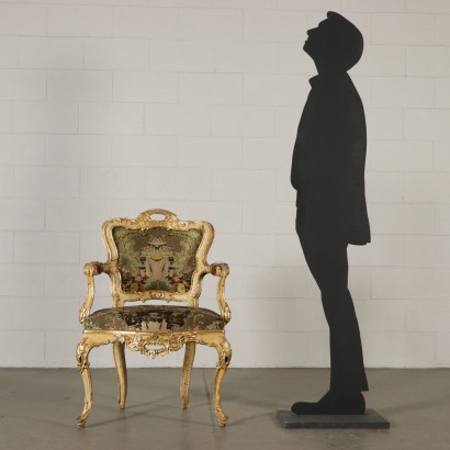 Elegant Fauteuil Bois doré Bois laqué Italie Première moitié '700