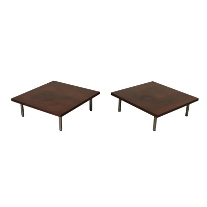 Deux Petites Tables Placage Palissandre Métal chromé Italie Années 60