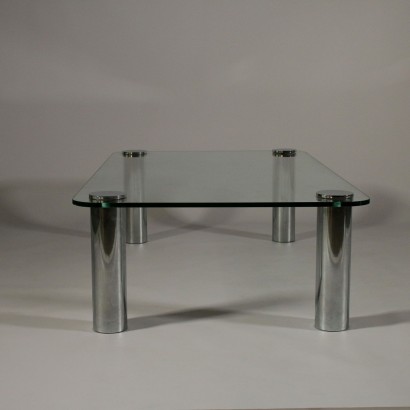 Coffee Table Chromed Metal Glass Top Vintage Italy 1960s-1970s