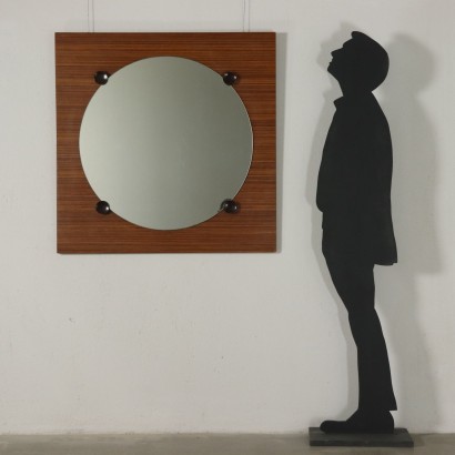 Wall Mirror on a Teak Veneered Panel Vintage Italy 1960s