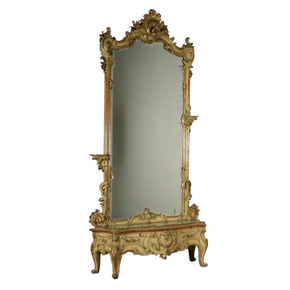 Revival Wall Mirror Gilded Lacquered Wood Italy First Half of 1900s