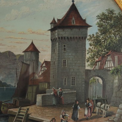 Paysage Nord-Européen Huile sur Plaque Première moitié '900