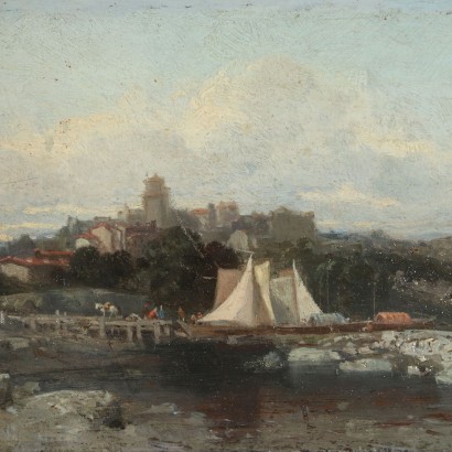 Coastal Landscape with Sailing Ship 19th Century