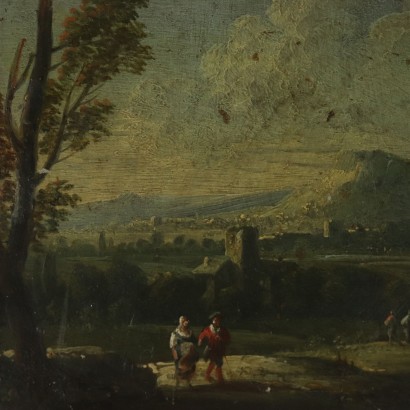 Small Landscape Oil on Metal Slab 18th-19th Century