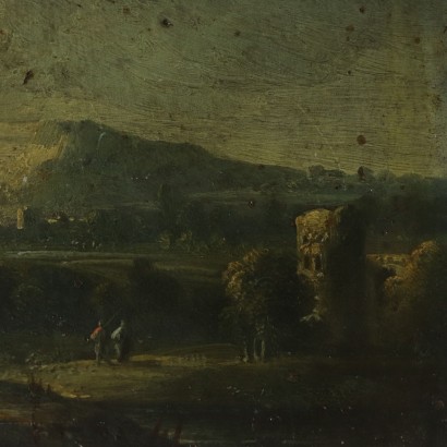 Small Landscape Oil on Metal Slab 18th-19th Century