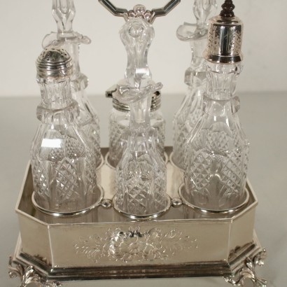 Silvered Metal and Crystal Oil Cruet Europe 20th Century