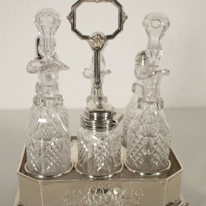 Silvered Metal and Crystal Oil Cruet Europe 20th Century