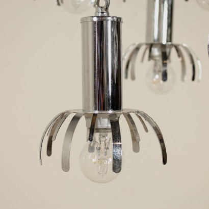 Lustre à cinq Lampes Aluminium Métal chromé Italie Années 60-70