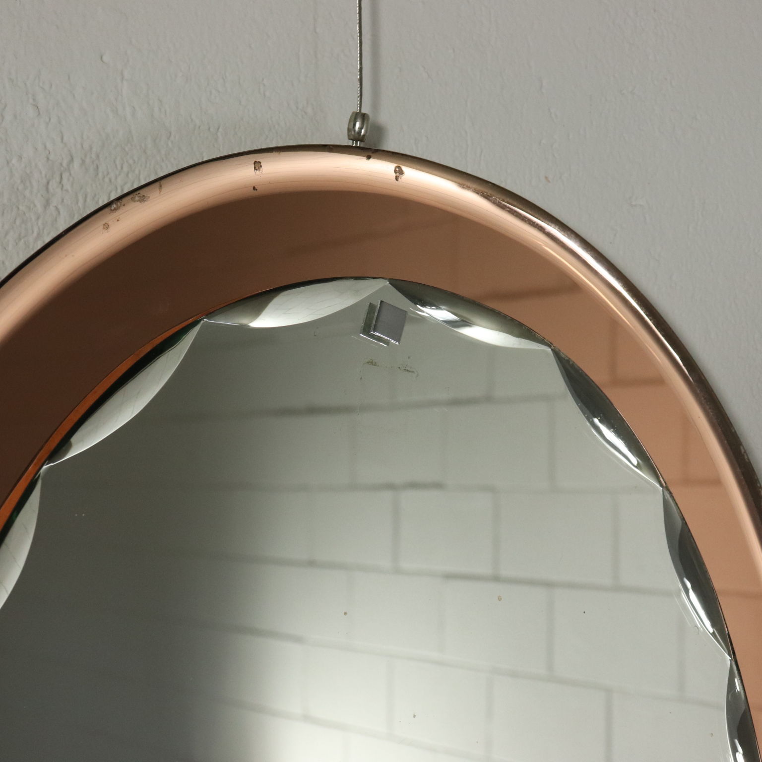 Wall Mirror Mirrored Glass Pink Vintage Italy 1960s