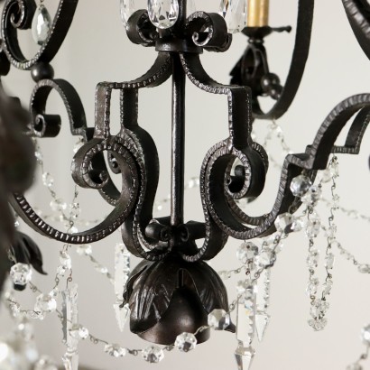 Iron Chandelier Glass Pendants Italy Second Half of 1900s