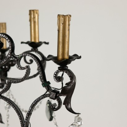 Iron Chandelier Glass Pendants Italy Second Half of 1900s